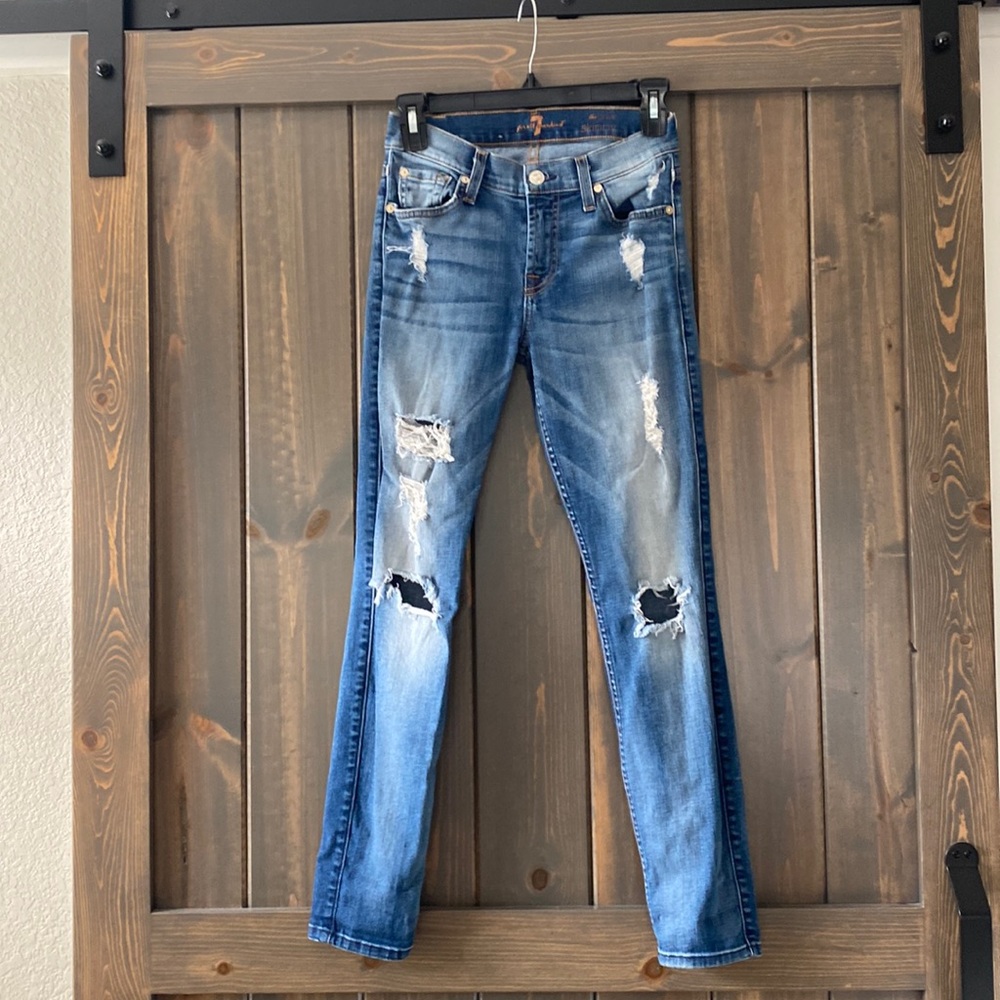 7 for all Mankind distressed skinny ankle jeans size 25.